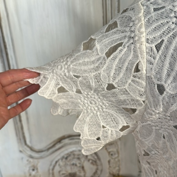 Japna Cotton Blend Heavy White Lace High Neck Short Sleeve Top Size Size Med - Picture 7 of 10
